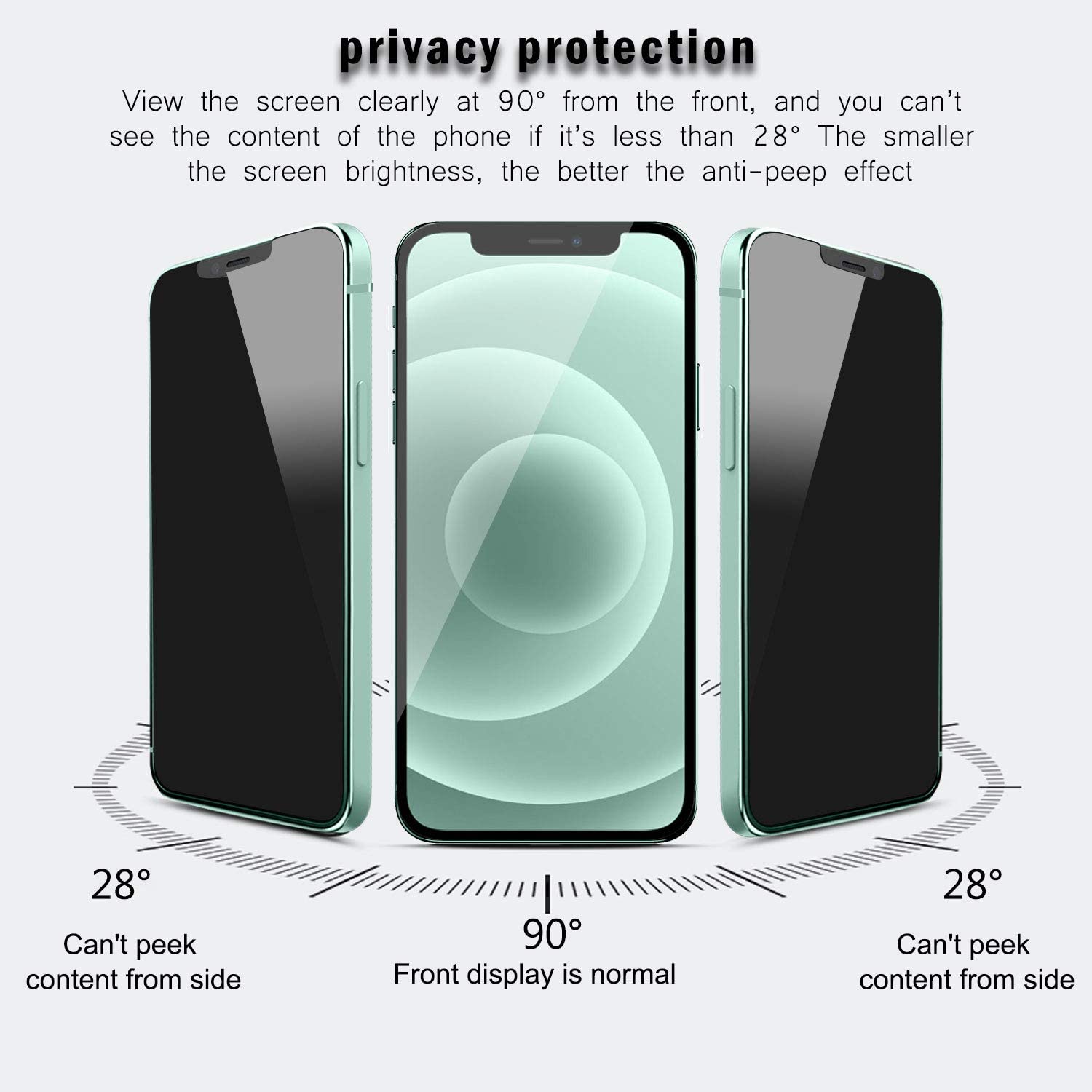 QHOHQ 2 Pack Privacy Screen Protector for iPhone 12 6.1" with 2 Packs Camera Lens Protector,Full Screen Tempered Glass Film,9H Hardness Anti-Shatter, Anti Spy, Touch Sensitive - Case Friendly